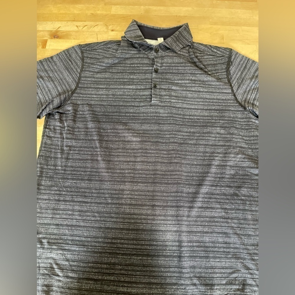 Lululemon Mens Large Striped Heather Blue Performance Polo Shirt XL